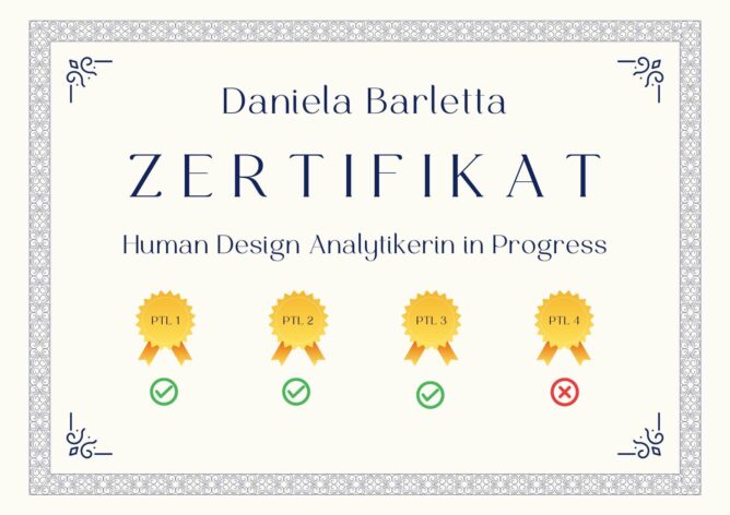 Auf dem Weg zur Human Design Analytikerin. Daniela hat das dritte Semester der Human Design Analytiker Ausbildung abgeschlossen.